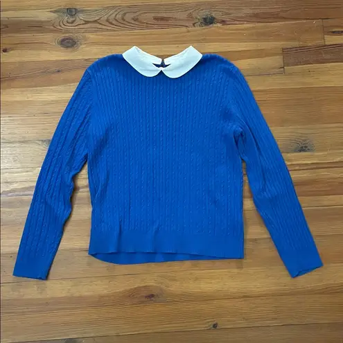 Brooks Brothers Sweater Womens XL Blue Cable Knit Cotton Removable Collar Preppy