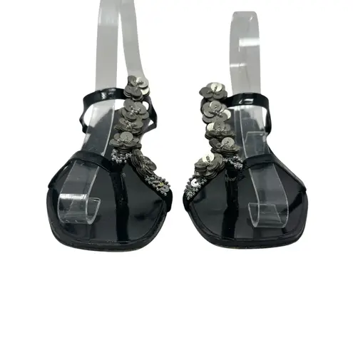Robert Clergerie Vintage Sandals Slide Embellished Black Silver Size 6.5