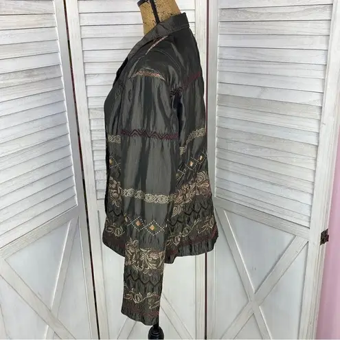 ELCC Vintage Embroidered Taffeta Blazer Jacket Gray Large Button Front