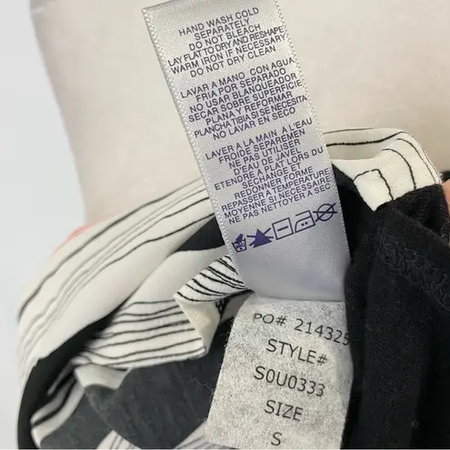 NYDJ New Striped Woven Front Solid Knit Back Short Sleeve Top Size Small