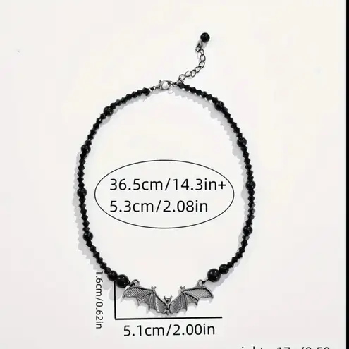 Gothic Bat Pendant Black Bead Necklace, Simple Creative Design‎ Fashion Jewelry