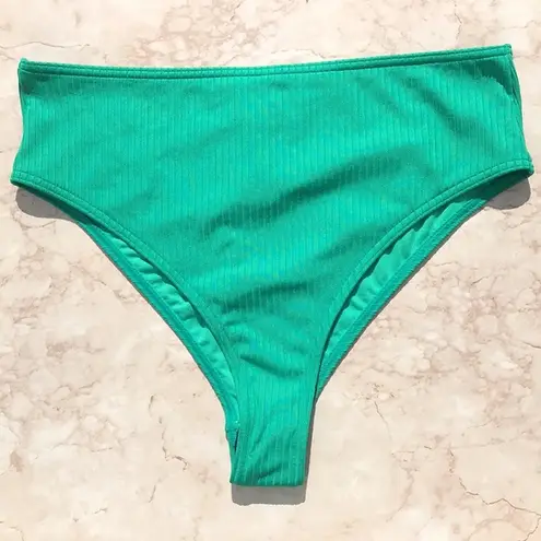 Topshop Vibrant Green Ribbed High Waisted  Bikini Bottoms