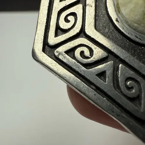 Celtic Hexagon Hex Signed Ireland PJC Brooch Pin Silver Tone / Green