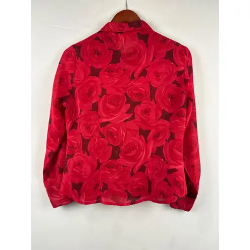 Apostrophe Petite Red Rose Pattern Button-Up Blouse 6P