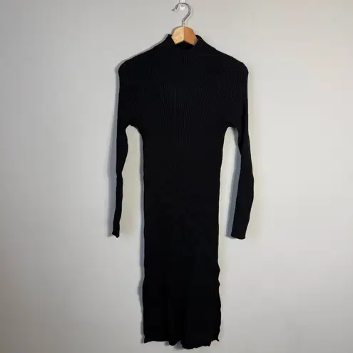 Magaschoni Long Sleeve Mock Neck Knit Sweater Dress Women's Medium Black Slits