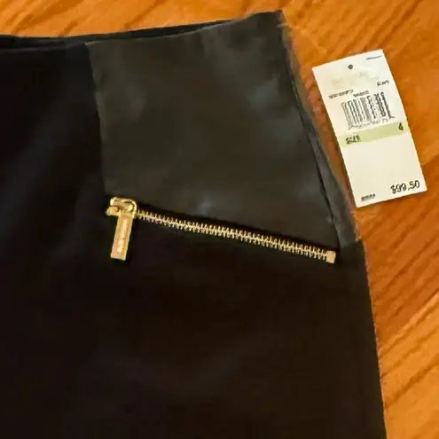 MICHAEL Michael Kors Black Skirt with Faux Black Leather and Gold Zipper Accents Size 4