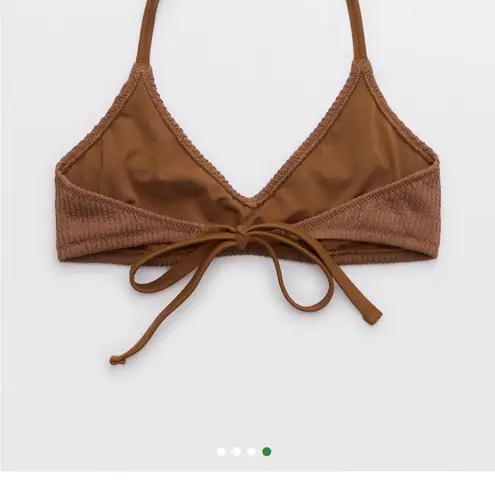 Aerie  Women’s Medium Crinkle Halter Voop Bikini Top-Dark Brown