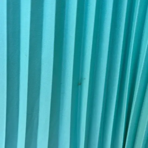 60s 70s blue polyester accordion pleat skirt lace top sheer sleeve maxi dress