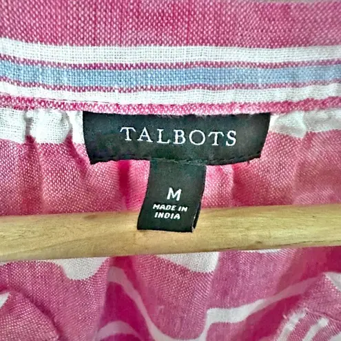 Talbots  | Pink Blue White Stripe Striped Blouse Cap Sleeve Tunic Linen | Size Me