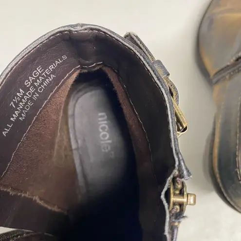 NICOLE Women’s Western Boots Distressed Style Sage 7.5 M Black & Gold