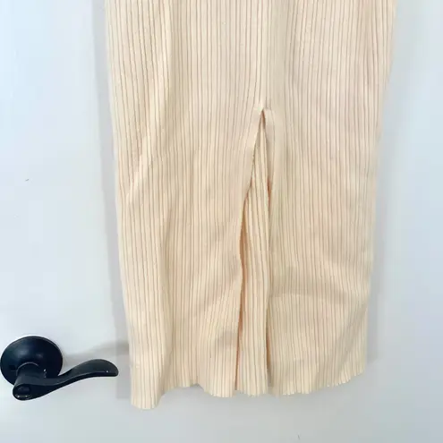 FORE Ribbed Knit Strapless Midi Dress Slit Size Small Cream Twist Front Evening