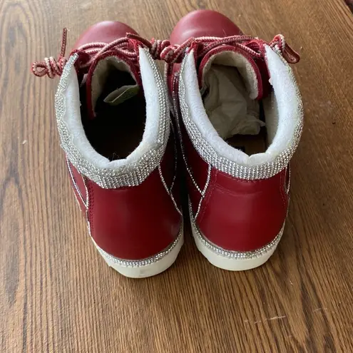 Timberland EUC VINTAGE BLINGED  WATERPROOF LACE UP 5” RED BOOT