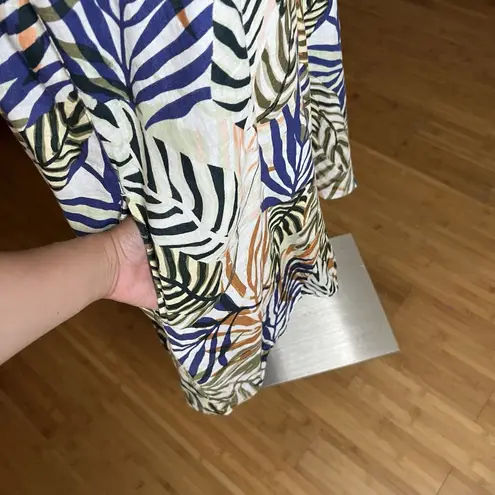 Tahari Shift Dress Size Medium Leaf Print Multicolor V Neck Tie Back Pockets