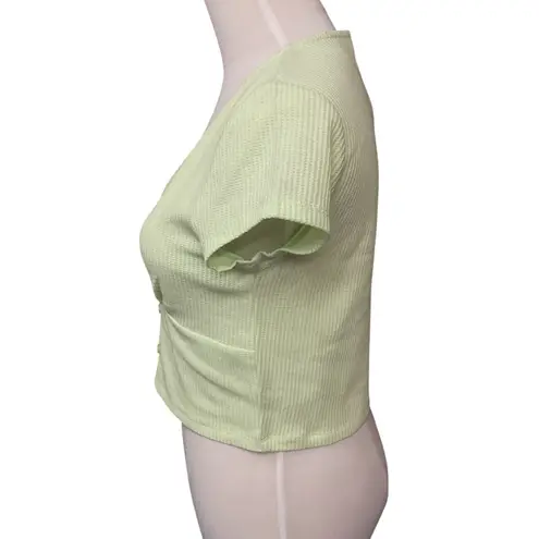 Elodie Short Sleeve V Neck Button Front Trendy Pullover Cropped Top Size M NWT