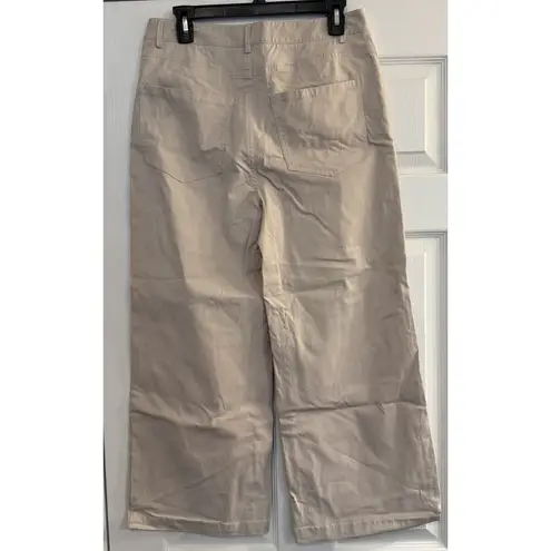 J. McLaughlin Wide Leg Pants Sz 10 High Rise Crop Beige Chino Stretch Career EUC
