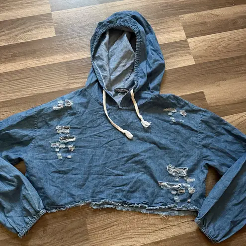 Distressed Blue Cropped Hoodie