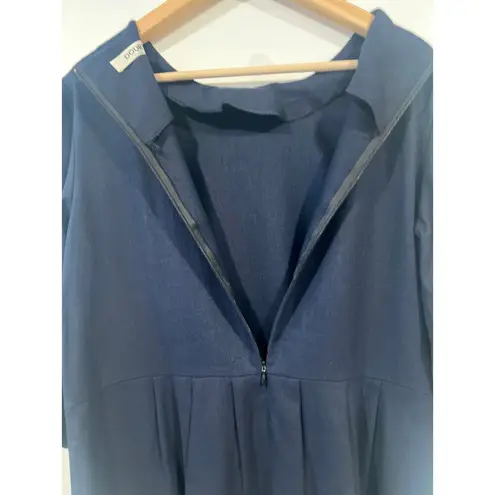 Korean Fashion DoDry Linen Semi Formal Dress Medium Navy Blue Business Casual