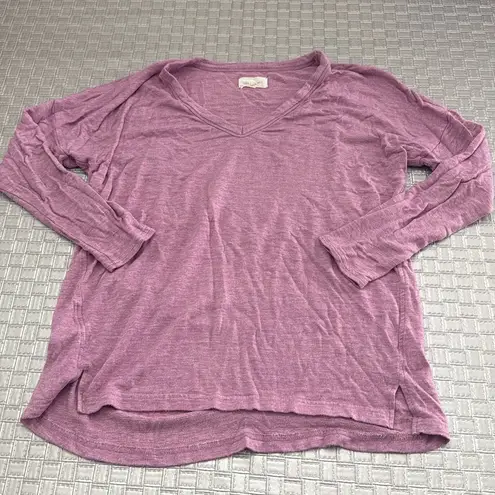 Lou & grey  Purple Pink V-Neck Soft Long Sleeve Split-Hem Top Size Medium