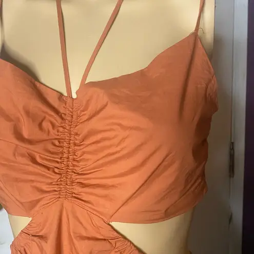 ASTR the Label Cutout Cotton Poplin Rust Orange Maxi Dress M Size M