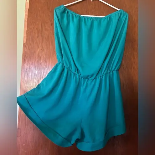 Gracia Garcia blue peacock feather bow strapless romper size L