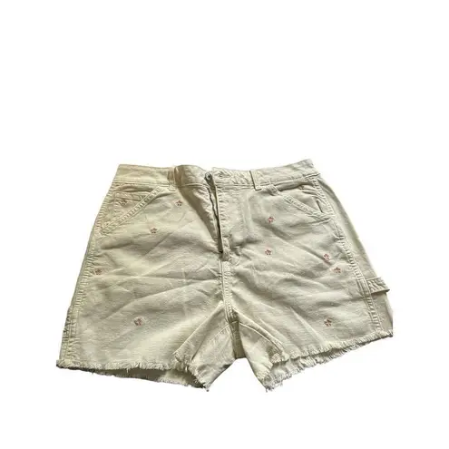 AE Women's Boyfriend Shorts Size 8 Beige Floral Embroidery Frayed Hem Tan