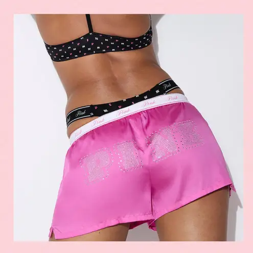 PINK - Victoria's Secret PINK VICTORIA’S SECRET Silky Pink Pajama Shorts Bling “PINK Backside Logo SMALL
