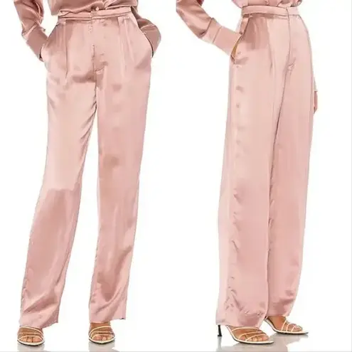 Vince  Liquid Shine Straight Leg Trousers Size 10 Pink Satin Wide Leg Career Wear