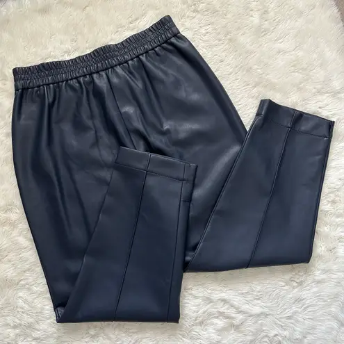 Rebecca Taylor Pants Vegan Leather Track Pant Crop Dark Navy Blue 14 NWT New