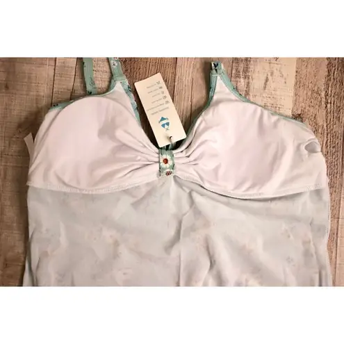 Beachsissi Blue Floral Knit Front Padded Swim Tankini Top LARGE NWT Swimwear