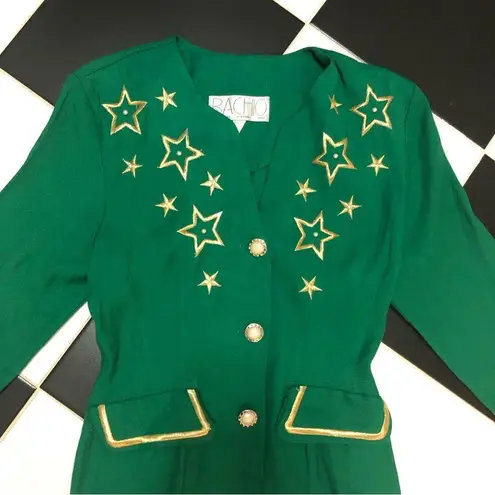 Vintage 80s Bachio Embroidered Stars Long Blazer Jacket Ringleader Leprechaun M Green Size M