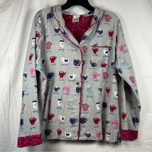 Munki Munki Cozy Gray Coffee Cup Print pajama set SZ:L