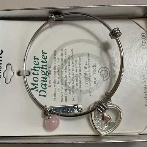 Mother Daughter Stainless Steel Expandable Bangle Bracelet Love This Life NEW Silver