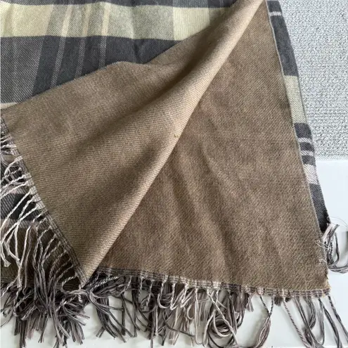 Oversized Plaid Fringe Poncho in Brown White Pink Plaid One Size Fits All