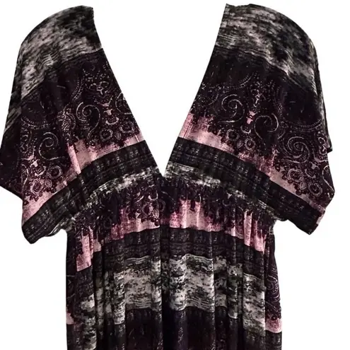 Cristina Love Women's XL V-Neck Short Sleeve Multicolor Boho Dress Y2K style