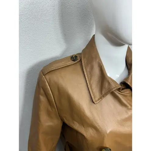 Vintage Jerry Lewis Women's Leather Coat Medium Brown Belted Double Breasted