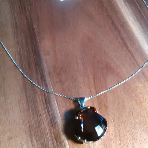 Swarovski Smoked Topaz Crystal Shield Sterling Silver Pendant Necklace