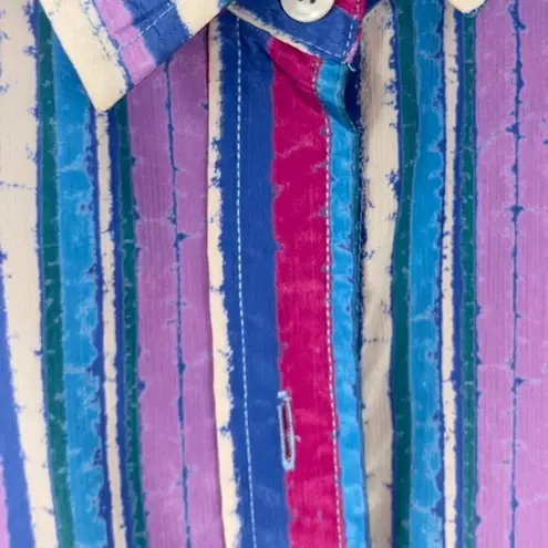 Vintage 1980s Evan Picone Pink & Purple Striped Button Down Blouse Medium