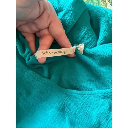 Soft Surroundings Women's Blouse Top Size Large Teal Blue Green Asymmetrical