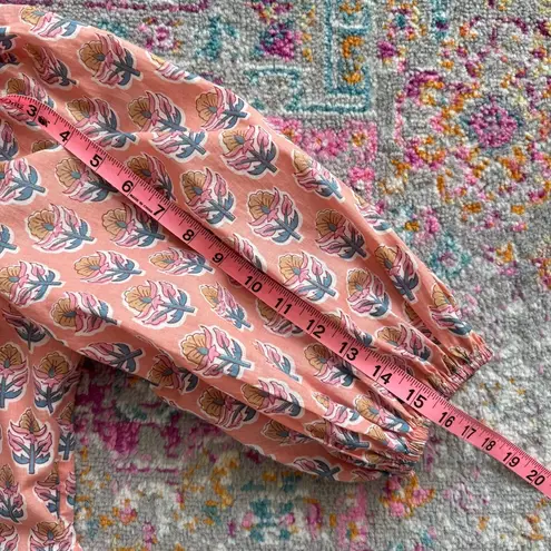 Marea Colette Coral Multi Floral Short Puff Sleeves Cottagecore Midi Dress Large Pink