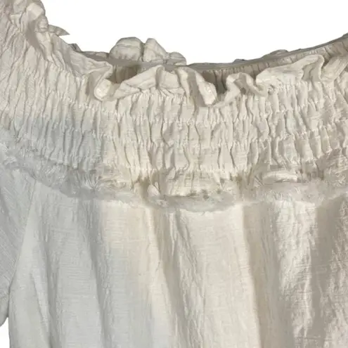 Line and Dot White Short Sleeve Bohemian Maxi Dress Women Sz S