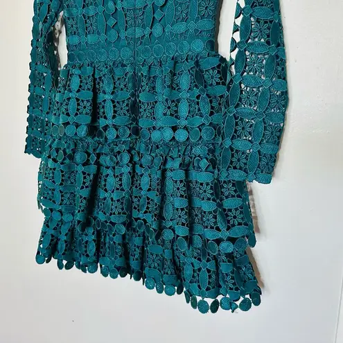 Slate + Willow Women's Teal Full Lace Long Sleeves Full Skirt Mini Dress Size 2