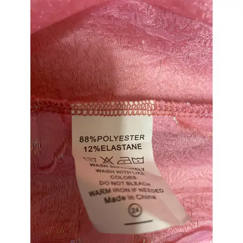 Women's Floral Jacquard Short Sleeve Button Up A Line Maxi Shirt Dress Size S Pink