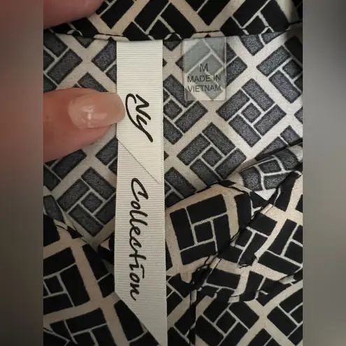 Ny Collection NY Collection Black Beige Geometric Shirt Dress Button Front Size M