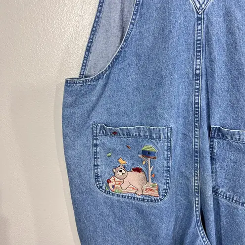 Vtg. C.J. Banks 18W Denim Overalls Women Embroidered Bear Cottagecore Blue Jean