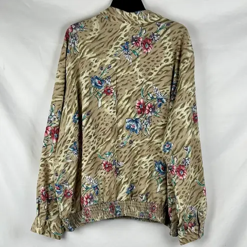 Alfred Dunner Tan Floral Leopard Animal Print Long Sleeve Blouse 24W