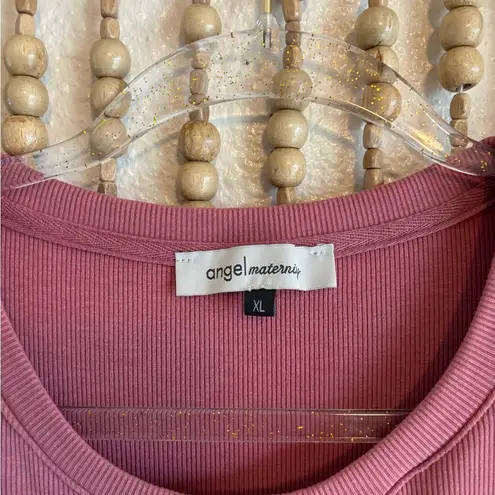 Angel Maternity Mauve Ribbed Stretchy Comfortable Waist Tie Short Sleeve Dress Pink Size XL