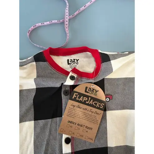 Lazy One Flapjacks Onesie Long john unisex adult size M NWT plaid lounge sleep White Size M