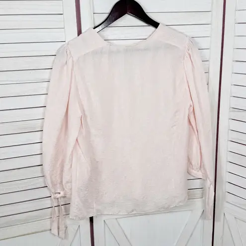 Rebecca Taylor Daniella Floral Jacquard Silk Blend 3/4 Tie Sleeve Blouse Pink 4