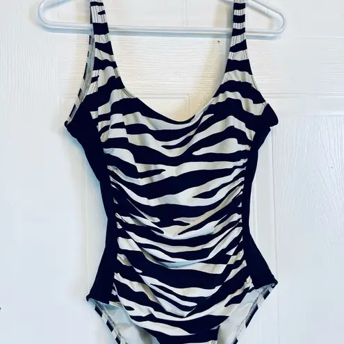 Carmen Marc Valvo Zebra Luxe Black Maillot Gorgeous Animal Swimsuit Size 10