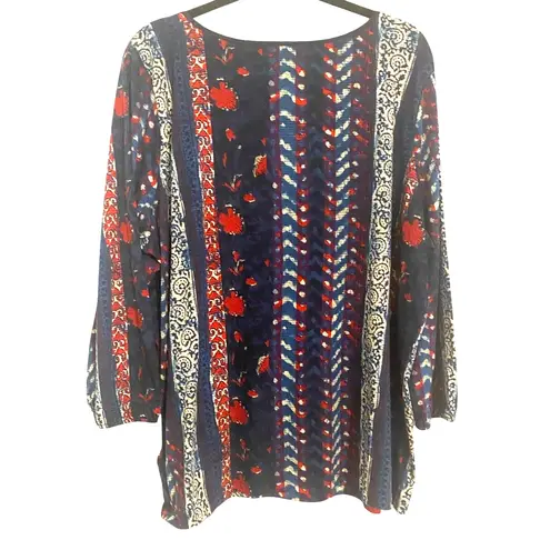 Lauren Ralph Lauren 3X Boho Print Peasant Tunic Popover Top 100% Cotton Blue